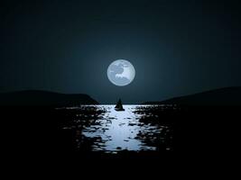 Full moon over water. Vector night landscape illustration