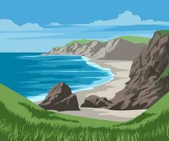 Coast vector illustration with cliffs and rocks