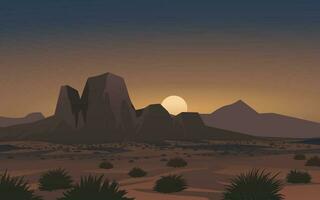 Desierto puesta de sol paisaje con montañas vector