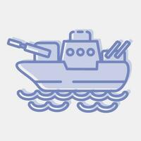 icono batalla barco. militar elementos. íconos en dos tono estilo. bueno para huellas dactilares, carteles, logo, infografía, etc. vector