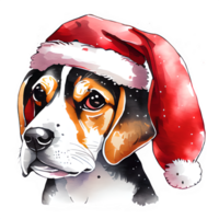 AI generated A beagle dog in a Santa hat watercolor illustration clipart png