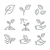 Set of simple vector icons, Twigs with Leaves. Growth and conservation of the environment.