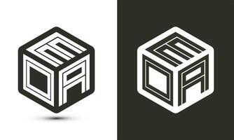 EOA letter logo design with illustrator cube logo, vector logo modern alphabet font overlap style.