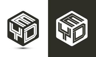 EYD letter logo design with illustrator cube logo, vector logo modern alphabet font overlap style.