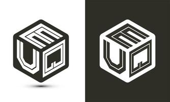 EUQ letter logo design with illustrator cube logo, vector logo modern alphabet font overlap style.