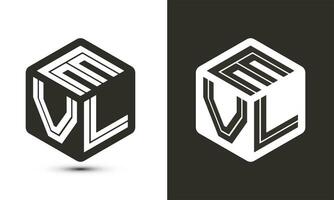 EVL letter logo design with illustrator cube logo, vector logo modern alphabet font overlap style.