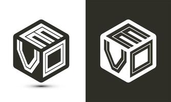 EVO letter logo design with illustrator cube logo, vector logo modern alphabet font overlap style.