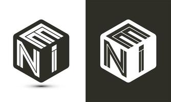 ENI letter logo design with illustrator cube logo, vector logo modern alphabet font overlap style.