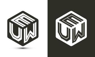 EUW letter logo design with illustrator cube logo, vector logo modern alphabet font overlap style.