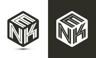 ENK letter logo design with illustrator cube logo, vector logo modern alphabet font overlap style.