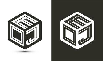 EOJ letter logo design with illustrator cube logo, vector logo modern alphabet font overlap style.