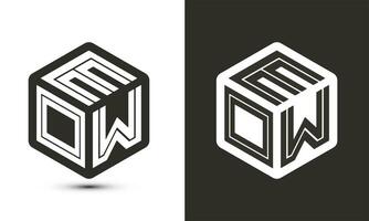 EOW letter logo design with illustrator cube logo, vector logo modern alphabet font overlap style.