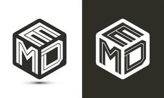 emd letra logo diseño con ilustrador cubo logo, vector logo moderno alfabeto fuente superposición estilo.