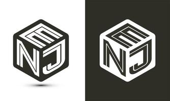 ENJ letter logo design with illustrator cube logo, vector logo modern alphabet font overlap style.