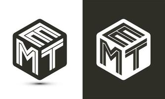 EMT letter logo design with illustrator cube logo, vector logo modern alphabet font overlap style.