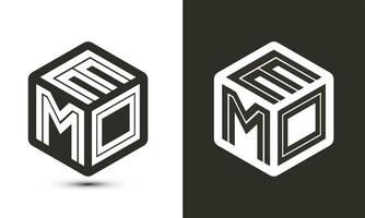 EMO letter logo design with illustrator cube logo, vector logo modern alphabet font overlap style.