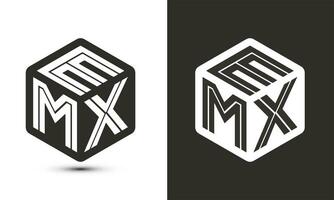 EMX letter logo design with illustrator cube logo, vector logo modern alphabet font overlap style.