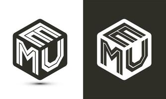 emú letra logo diseño con ilustrador cubo logo, vector logo moderno alfabeto fuente superposición estilo.