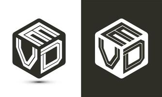 EVD letter logo design with illustrator cube logo, vector logo modern alphabet font overlap style.