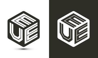 eue letra logo diseño con ilustrador cubo logo, vector logo moderno alfabeto fuente superposición estilo.