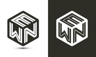 EWN letter logo design with illustrator cube logo, vector logo modern alphabet font overlap style.