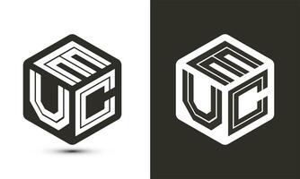 EUC letter logo design with illustrator cube logo, vector logo modern alphabet font overlap style.