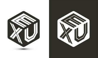 EXU letter logo design with illustrator cube logo, vector logo modern alphabet font overlap style.