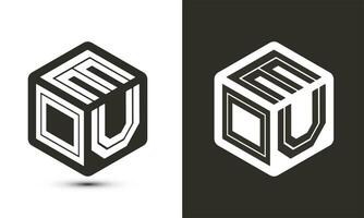 EOU letter logo design with illustrator cube logo, vector logo modern alphabet font overlap style.