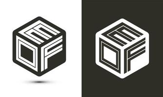 EOF letter logo design with illustrator cube logo, vector logo modern alphabet font overlap style.