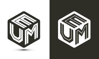 EUM letter logo design with illustrator cube logo, vector logo modern alphabet font overlap style.