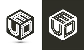 EUD letter logo design with illustrator cube logo, vector logo modern alphabet font overlap style.