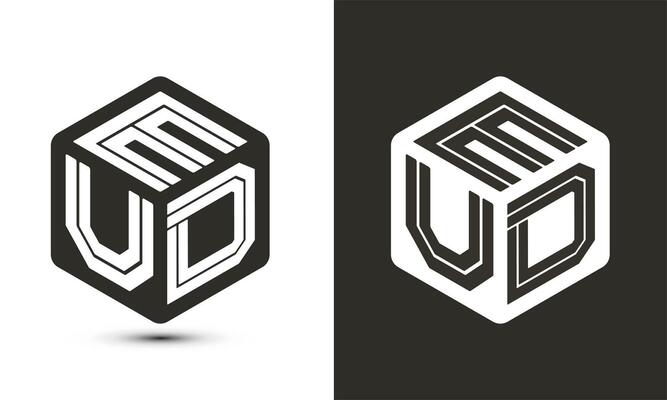 EUD letter logo design with illustrator cube logo, vector logo modern alphabet font overlap style.