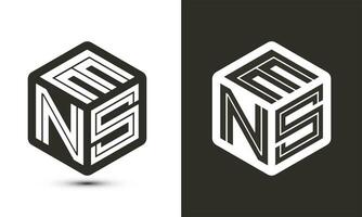 ens letra logo diseño con ilustrador cubo logo, vector logo moderno alfabeto fuente superposición estilo.
