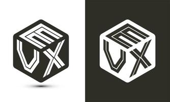 EVX letter logo design with illustrator cube logo, vector logo modern alphabet font overlap style.