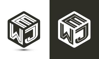 EWJ letter logo design with illustrator cube logo, vector logo modern alphabet font overlap style.