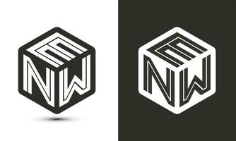 ENW letter logo design with illustrator cube logo, vector logo modern alphabet font overlap style.