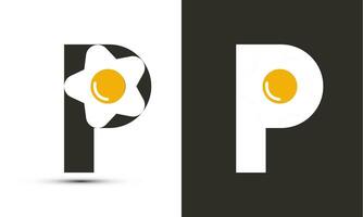 Modern illustration logo design initial P combine with fried egg. vector