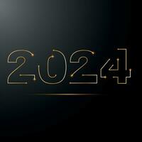 Happy New Year gold card for 2024. Dark line numbers.  vector banner