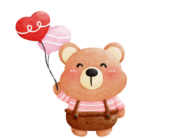 a cute brown bear holding a heart shaped balloon png