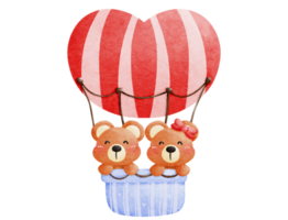 två teddy björnar i en korg med en hjärta formad ballong png