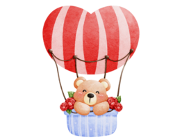 a teddy bear sitting in a basket with a heart shaped balloon png