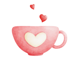 watercolor cup with hearts on transparent background png