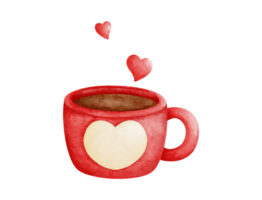 watercolor cup with hearts on transparent background png