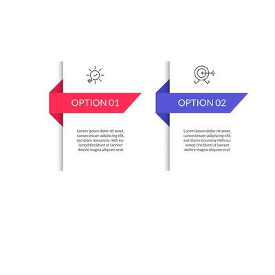 Minimal Business Infographics template. Timeline with 2 steps, options and marketing icons .