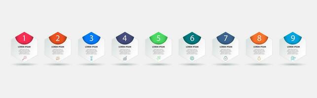 Vector Infographic design business template with icons and 9 options or steps