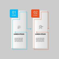 mínimo negocio infografia modelo. cronograma con 2 pasos, opciones y márketing íconos . vector