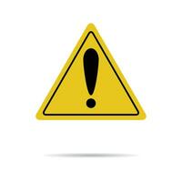 Sign of attention and exclamation in yellow triangle. Attention safety road, risk and caution, alert danger. Vector illustration