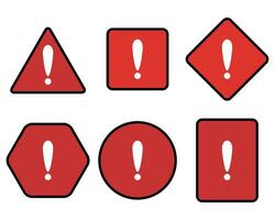 Exclamation and warning red symbol set. Attention exclamation sign risk, triangle safety, caution security, vector illustration