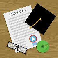 Bachelor degree and certificate. Education diploma, school achievement, college graduate bachelor. Vector illustration