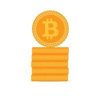 Stack of golden bitcoin coins. Golden finance cryptography currency, money and bit coin. Vector illustration